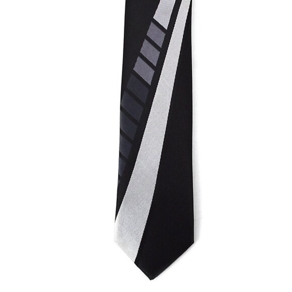 Neck Tie - Men's - Black With Silver & Gray Unique Designs - NWT - Picture 2 of 4